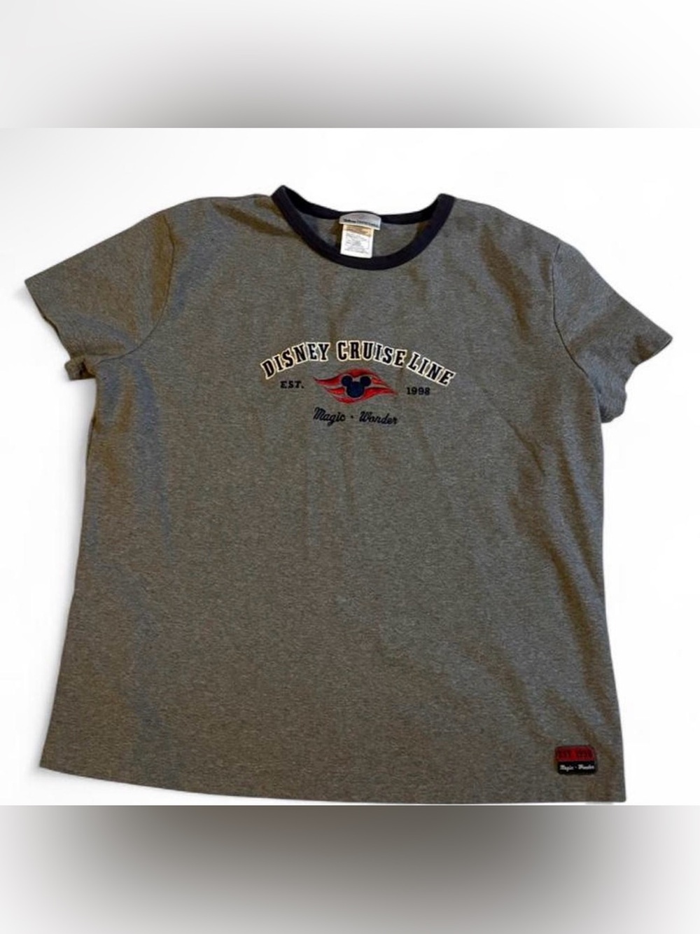 Disney Gray Short Sleeve Ringer Tee with Navy Trim